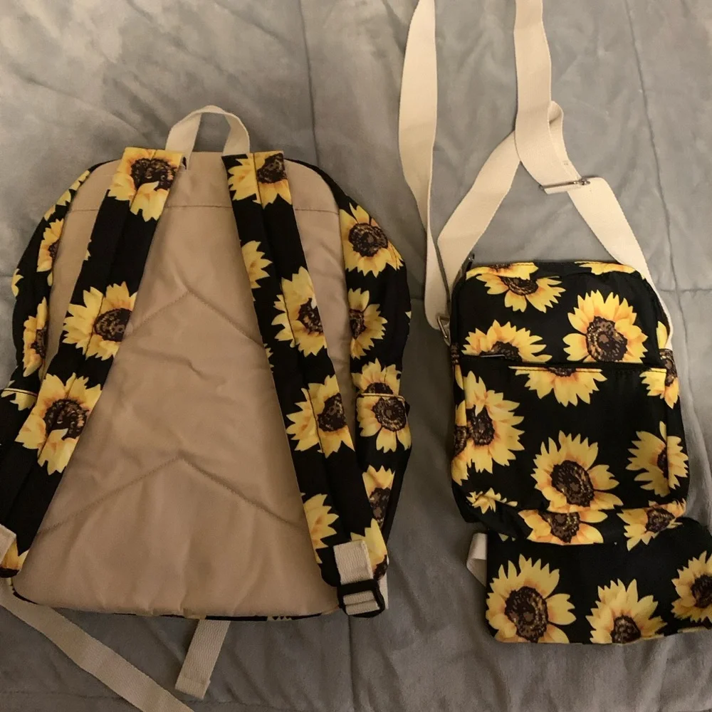Sunflower Print Backpack Crossbody purse and Accessories Set NWOT - Picture 6 of 8